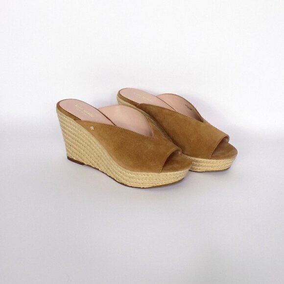 Kate Spade New York Slide Wedge Sandals Espadrille 4" Heel Suede Size 9.5 Thea - Picture 2 of 11